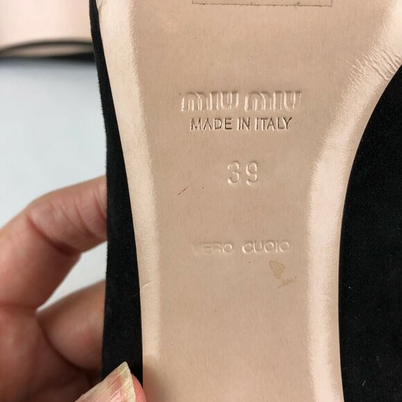 Miu Miu Cross Strap Stiletto Heel Black Suede Open Top Pump Women's Size 9/39 - Picture 7 of 11